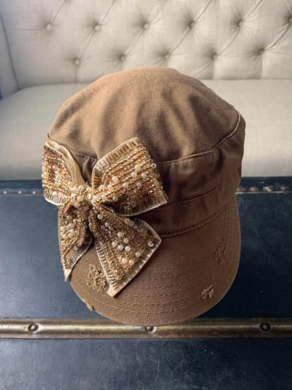 EUC HG Women's Cap with Big Beaded Bow